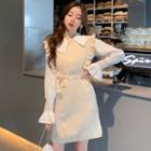 Bell-sleeve Shirt/ Ruffle-trim Knit Pinafore Dress