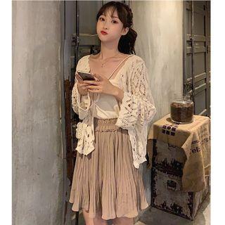 Open Front Jacket / Spaghetti Strap Top / Mini Skirt
