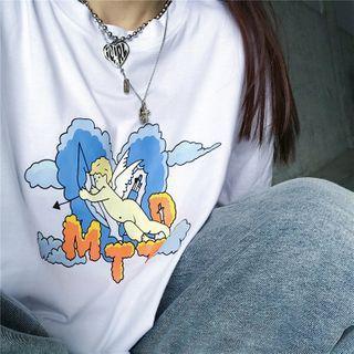 Angel Print Long-sleeve T-shirt White - One Size