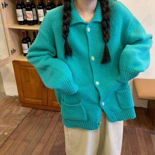 Flower Button Cardigan Mint Green - One Size