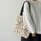 Heart Print Canvas Tote Bag Beige - One Size