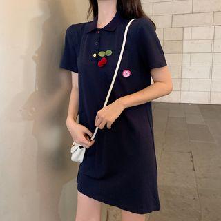Short-sleeve Cherry Detail Mini Polo Dress As Shown In Figure - One Size