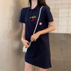 Short-sleeve Cherry Detail Mini Polo Dress As Shown In Figure - One Size