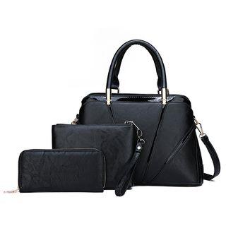 Set: Faux Leather Carryall Bag + Pouch + Long Wallet