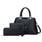 Set: Faux Leather Carryall Bag + Pouch + Long Wallet