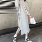 Long-sleeve Letter Printed Hooded Long T-shirt Dress Gray - One Size