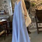 Sleeveless V-neck Striped Midi Dress Blue - One Size