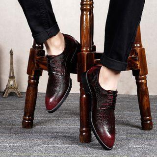 Croc Grain Block Heel Lace Up Shoes