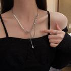 Rhinestone Heart Necklace X873 - Silver - One Size
