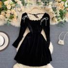 Square-neck Bow Velvet Dress
