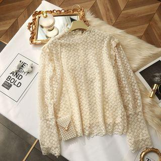 Long-sleeve Floral Embroidered Mesh Top