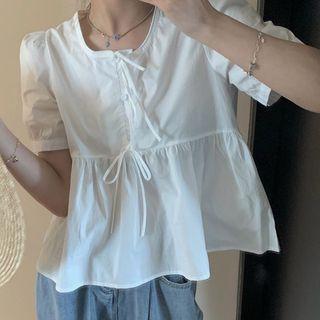 Short-sleeve Tie-strap Blouse