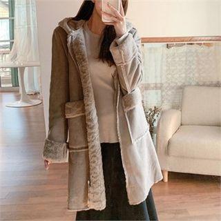Hooded Faux-shearling Zip Coat