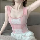 Color-block Heart Knit Tank Top