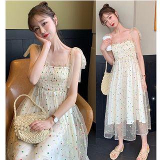Mesh Midi Spaghetti Strap A-line Dress