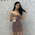 Spaghetti-strap Seam-trim Minidress