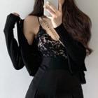 Lace Cropped Camisole Top / High Waist Skort / Cardigan