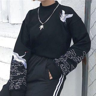 Crane Print Pullover