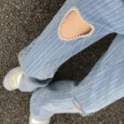 Faux Pearl Heart Keyhole Wide Leg Jeans