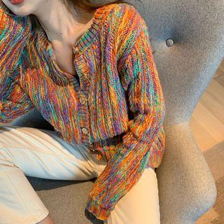 Chunky-knit Cardigan Orange & Purple - One Size