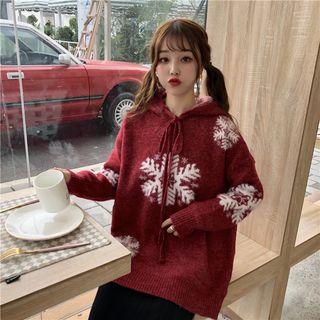 Jacquard Knit Hoodie As Shown In Figure - One Size