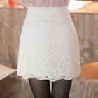 Scallop-hem Velvet-lace Miniskirt