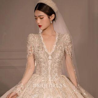 Long-sleeve Embellished Wedding Gown