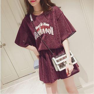 Set: Short-sleeve Lettering T-shirt + Culottes