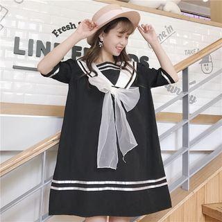 Sailor Collar Bow Detail Short-sleeve A-line Dress