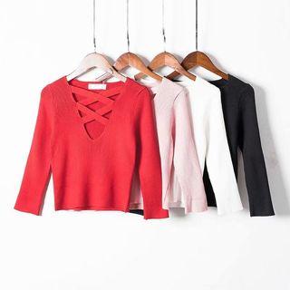 Strapped Long-sleeve Knit Top
