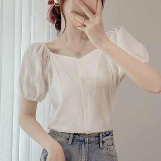 Puff Sleeve Square-neck Top