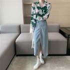 Floral Shirt / Denim Midi Skirt