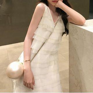 Ruffled Layered A-line Mesh Dress
