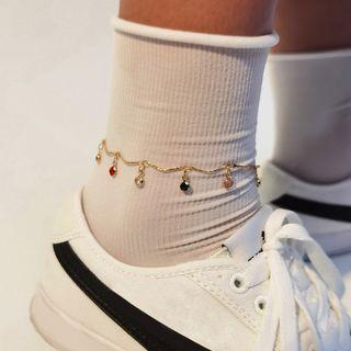 Rhinestone Charm Anklet 676 - Gold - One Size