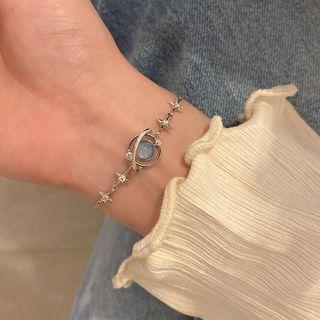 Planet Star Resin Rhinestone Alloy Bracelet Silver - One Size