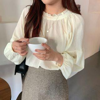 Puff-sleeve Frill Trim Blouse Off-white - One Size