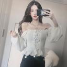 Lantern-sleeve Off-shoulder Lace Up Ruffled Blouse