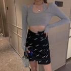 Lettering Print Irregular Mini A-line Skirt
