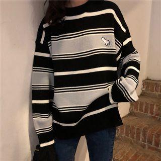 Embroidered Striped Oversized Top