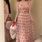 Ribbon Strap Heart Mesh Dress