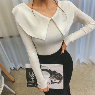 Puritan-collar Slim-fit Knit Top