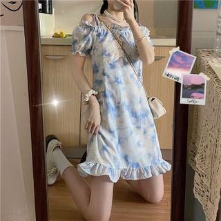 Off-shoulder Tie-dyed A-line Dress