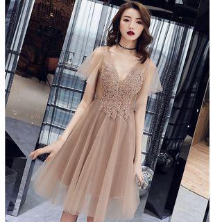 Short-sleeve Sequin A-line Cocktail Dress