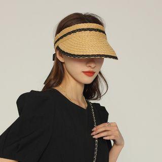 Lace Trim Straw Visor Cap
