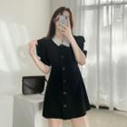 Short-sleeve Collar Button-up Mini A-line Dress