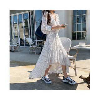 Frilled Polka-dot Maxi Dress Ivory - One Size