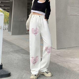 Bear Print Loose Fit Jeans
