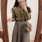 Long-sleeve Loose-fit Shirt / Check Midi Skirt
