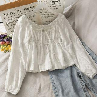 Boatneck Embroidered Loose Top White - One Size