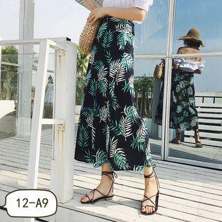 Flower Print Midi Skirt 12-a9 - One Size